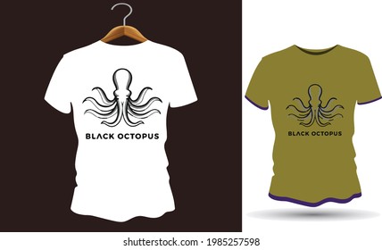 Black octopus t shirt design template