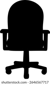 Black office chair icon in flat style. Ergonomic furniture symbol used in workplace, home office, or corporate settings. Ideal for business, comfort, productivity, or interior themes. Isolated vector 