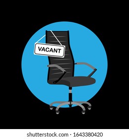 Black office chair with sign vacant. Hiring job, recruiting or vacancy concept. Vector illustration.
