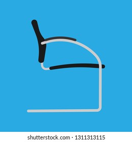Black office chair vector flat icon side view. Comfortable relaxation sign interior furniture equipment nobody