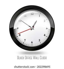 Black office clock isolated on white background. Vector