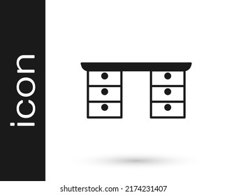 Black Office desk icon isolated on white background.  Vector