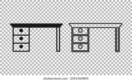 Black Office desk icon isolated on transparent background.  Vector