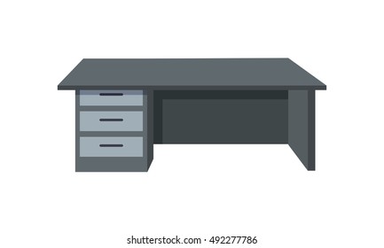 Black office desk isolated on white background. Modern piece of furniture in the office interior. Wooden table. Empty workplace. Editable element for your design. Flat style. Vector illustration.