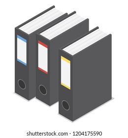 Black office folder icon set. Isometric set of black office folder vector icons for web design isolated on white background