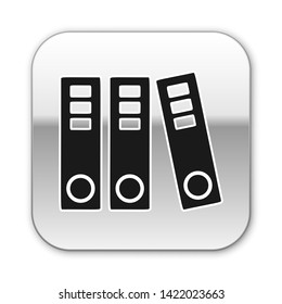 Black Office folders with papers and documents icon isolated on white background. Office binders. Archives folder sign. Silver square button. Vector Illustration