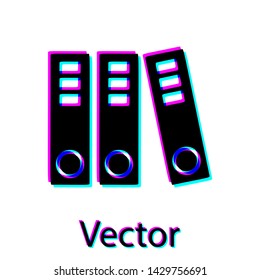 Black Office folders with papers and documents icon isolated on white background. Office binders. Archives folder sign.  Vector Illustration