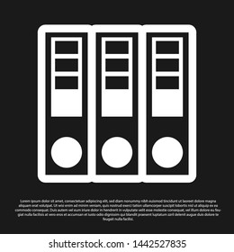 Black Office folders with papers and documents icon isolated on black background. Office binders. Archives folder sign.  Vector Illustration