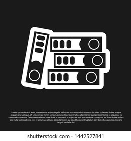 Black Office folders with papers and documents icon isolated on black background. Office binders. Archives folder sign.  Vector Illustration