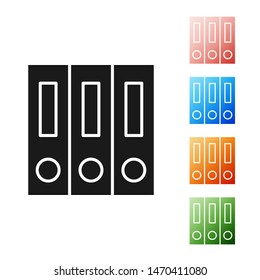 Black Office folders with papers and documents icon isolated on white background. Office binders. Archives folder sign. Set icons colorful. Vector Illustration