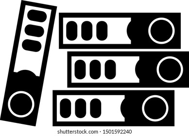 Black Office folders with papers and documents icon isolated on white background. Office binders. Archives folder sign.  Vector Illustration