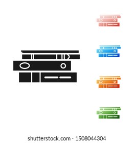 Black Office folders with papers and documents icon isolated on white background. Office binders. Archives folder sign. Set icons colorful. Vector Illustration