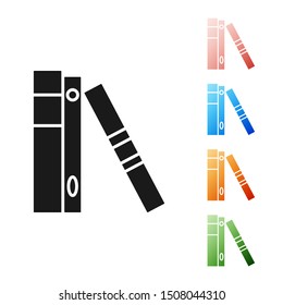 Black Office folders with papers and documents icon isolated on white background. Office binders. Archives folder sign. Set icons colorful. Vector Illustration
