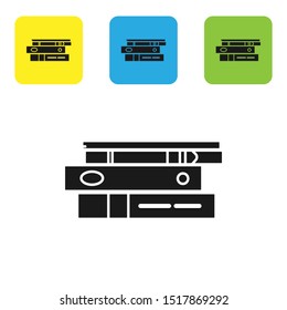 Black Office folders with papers and documents icon isolated on white background. Office binders. Archives folder sign. Set icons colorful square buttons. Vector Illustration