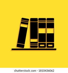 Black Office folders with papers and documents icon isolated on yellow background. Archives folder sign. Long shadow style. Vector.