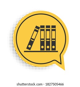 Black Office folders with papers and documents icon isolated on white background. Archives folder sign. Yellow speech bubble symbol. Vector.