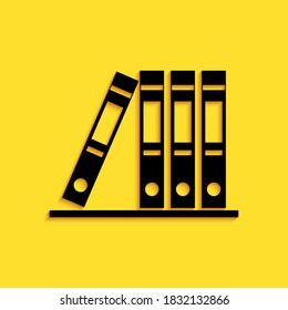 Black Office folders with papers and documents icon isolated on yellow background. Archives folder sign. Long shadow style. Vector.