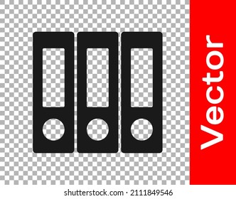 Carpetas de la Oficina negra con el icono de documentos y papeles aislados en fondo transparente. Anexos de Office. Firma de carpeta de archivos.  Ilustración vectorial