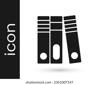 Carpetas de la oficina negra con el icono de documentos y papeles aislados en fondo blanco. Anexos de Office. Firma de carpeta de archivos.  Vector