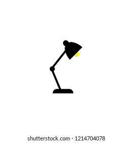 Black office reading lamp, table lamp isolated on white. Imagination icon.  New business idea. Flat vector illustration. Inlightment, education, study.