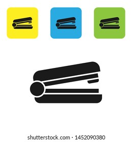 Black Office stapler icon isolated on white background. Stapler, staple, paper, cardboard, office equipment. Set icons colorful square buttons. Vector Illustration