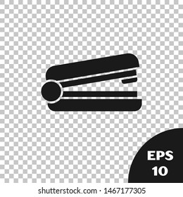 Black Office stapler icon isolated on transparent background. Stapler, staple, paper, cardboard, office equipment.  Vector Illustration