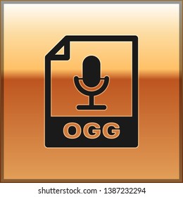 Black OGG file document icon. Download ogg button icon isolated on gold background. OGG file symbol. Vector Illustration