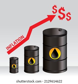 Black Oil Barrel Drum with Label graphic going up. world oil inflation. Vector illustration