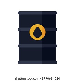 Black Oil Barrel, Gasoline and Petroleum Production Industry Flat Style Vector Illustration on White Background