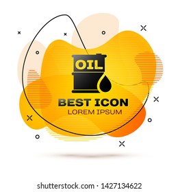 Black Oil barrel icon isolated on white background. Oil drum container. For infographics, fuel, industry, power, ecology. Fluid color banner. Vector Illustration