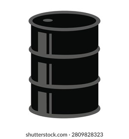 Black oil barrel illustration representing petroleum storage, industrial fuel containers, refinery operations, hazardous materials, energy resources, logistics, manufacturing, and commercial infrastructure design applications.