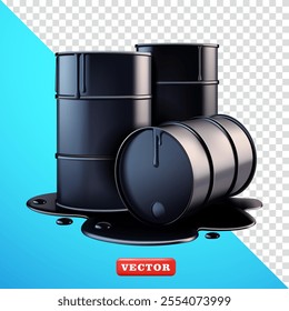 Black Oil Barrel Spill. 3d vector, suitable for pollution and design elements