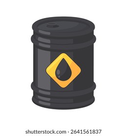 Black Oil Barrel with Yellow Hazard Symbol on White Background - Industrial Energy Resource Illustration