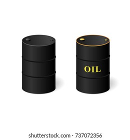 Black oil barrels isolated on white background. Vector illustration
