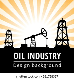 Black oil derrick on rays background