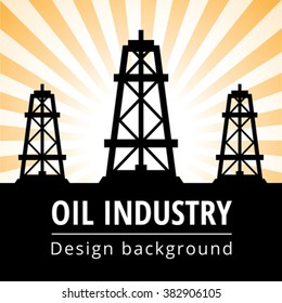 Black oil derrick on rays background