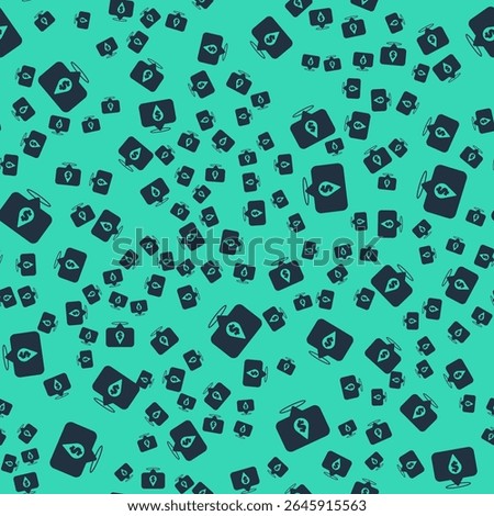 Black Oil drop with dollar symbol icon isolated seamless pattern on green background. Oil price. Oil and petroleum industry.  Vector