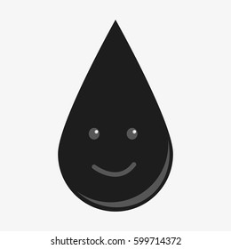 Black oil drop doodle character. Isolated on white background. Flat vector stock illustration