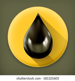 Black oil drop, long shadow vector icon