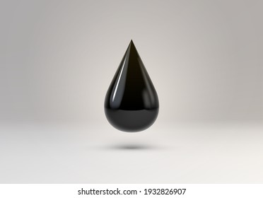 Black oil drop with realistic shine for industrial, ecology or financial crisis illustration