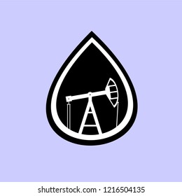 Black oil drop silhouette with nodding donkey in it. Symbol of industrial era