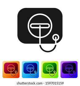 Black Oil filler cap opening at the gas station icon isolated on white background. Set icons in color square buttons. Vector Illustration