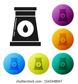 Black Oil and gas industrial factory building icon isolated on white background. Set icons colorful circle buttons. Vector Illustration