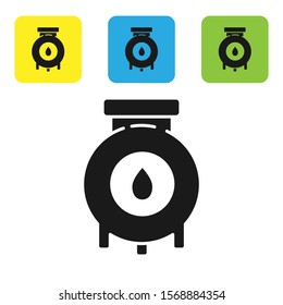 Black Oil and gas industrial factory building icon isolated on white background. Set icons colorful square buttons. Vector Illustration