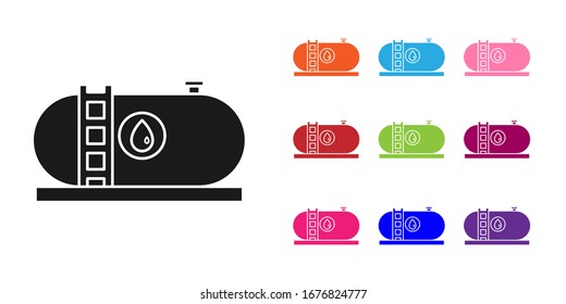 Black Oil and gas industrial factory building icon isolated on white background. Set icons colorful. Vector Illustration