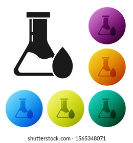 Black Oil petrol test tube icon isolated on white background. Set icons colorful circle buttons. Vector Illustration