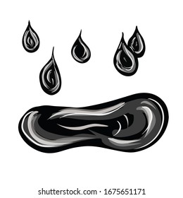 Black oil petroleum with drops isolated on white background. Hand drawn vector flat illustrations in cartoon style. Design for print, posters, economy world crisis, decreasing price of black gold