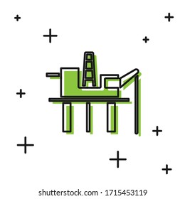 Black Oil platform in the sea icon isolated on white background. Drilling rig at sea. Oil platform, gas fuel, industry offshore.  Vector Illustration