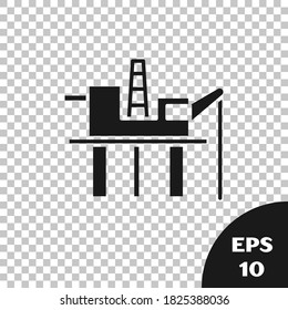 Black Oil platform in the sea icon isolated on transparent background. Drilling rig at sea. Oil platform, gas fuel, industry offshore.  Vector Illustration