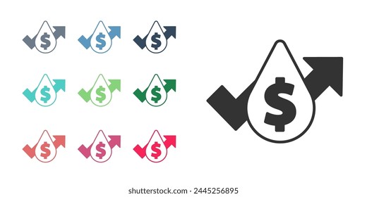 Black Oil price increase icon isolated on white background. Oil industry crisis concept. Set icons colorful. Vector